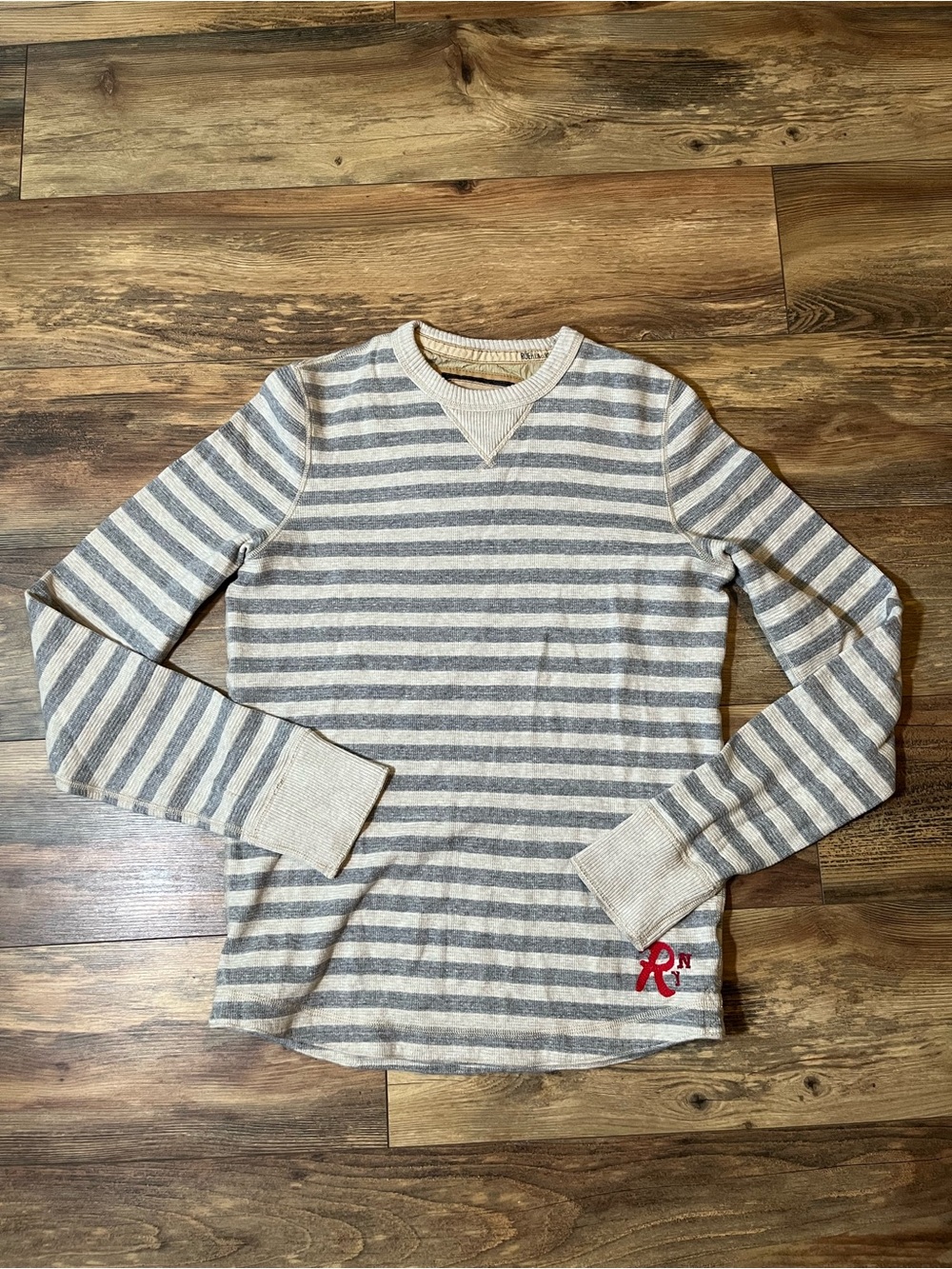 Vintage Ruehl No. 925 Mens Y2K XXL Gray Striped Long Sleeve Sweater Cotton